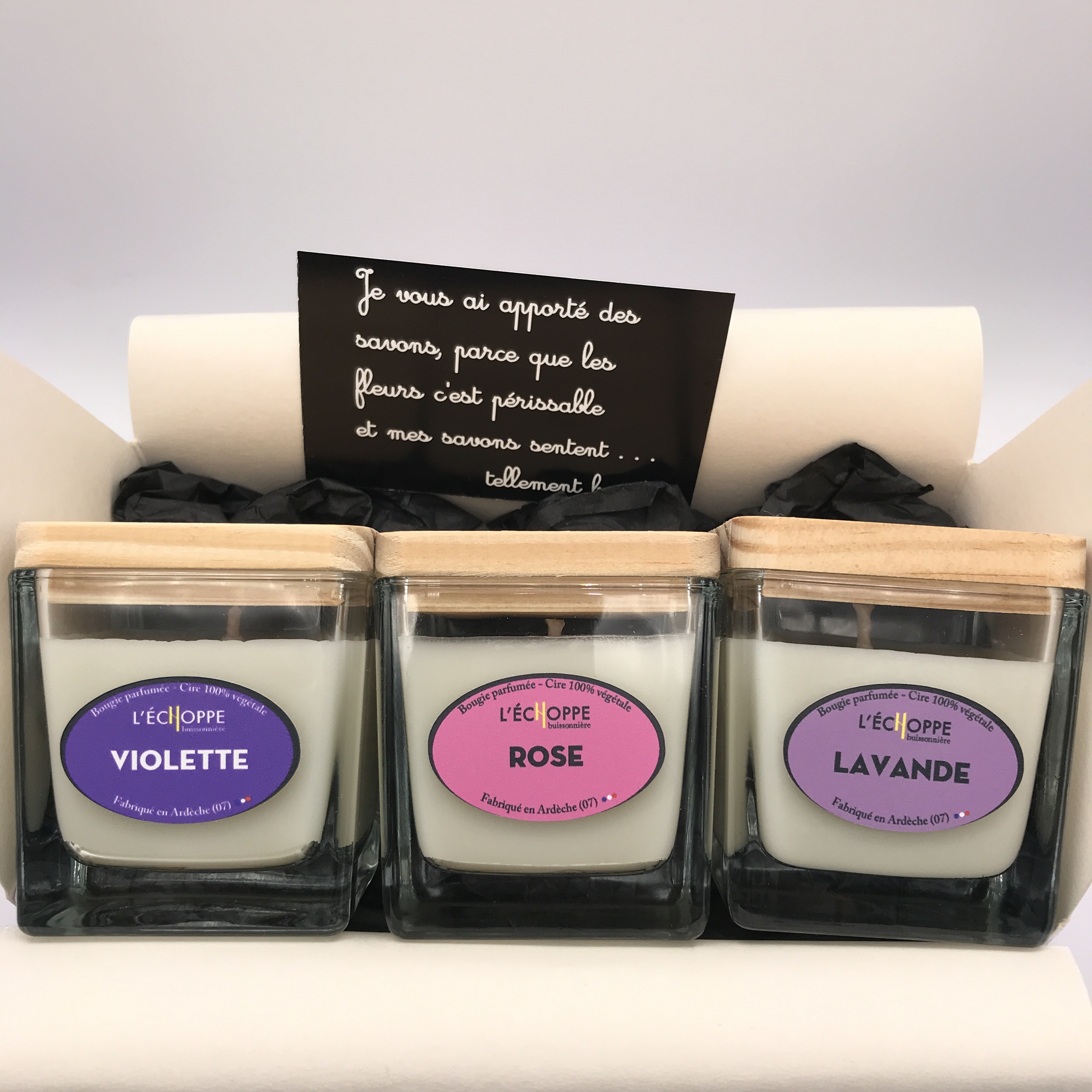 Trio de Bougies Violette-Rose-Lavande